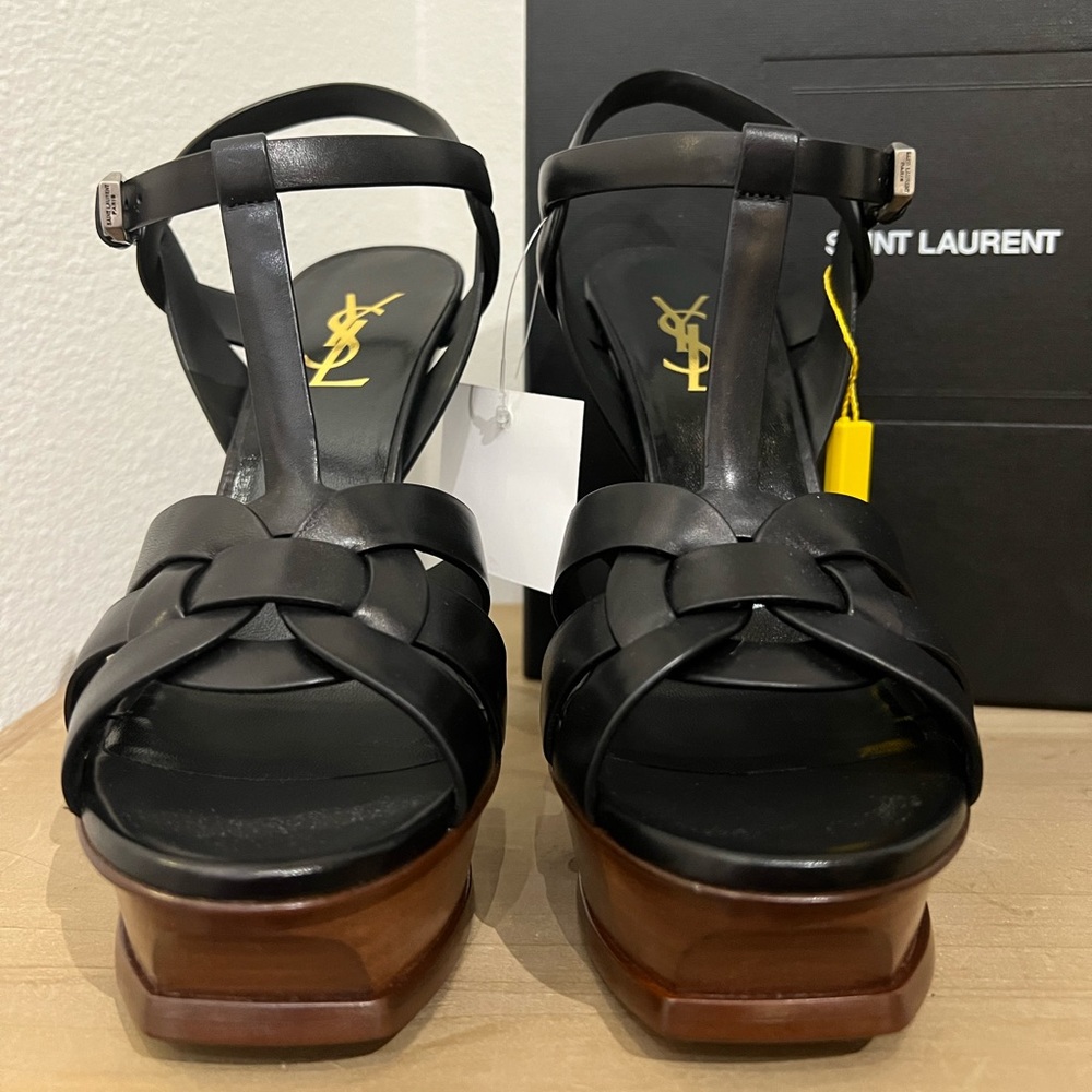 Saint Laurent Tribute Leather 105mm Platform Sandals NWT - Picture 2 of 10